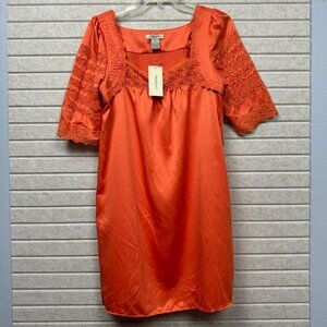 Women’s XS Orange Lace Sleeve Pencil Cocktail Party Dress NWT Square Neck